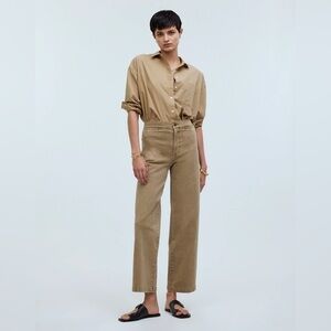 Madewell Curvy Emmet Wide Leg Crop Pants Welt Pocket Sz 31 in Drill Khaki Tan